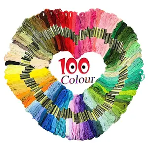 สุ่มสีรุ้ง100 Skeins โพลีเอสเตอร์ด้ายปักครอสติจักรเย็บผ้าด้ายสำหรับเย็บปักถักร้อย