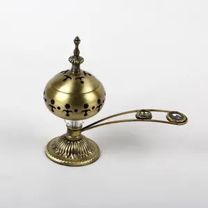 wholesale hot sell arabic gold mini incense burner with rhinestone handle and shining acrylic diamond