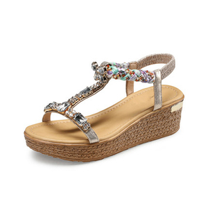Ultimo disegno <span class=keywords><strong>pietre</strong></span> di cristallo tacco alto cuneo fancy signora girls pu <span class=keywords><strong>argento</strong></span> slip on sandalo - Product Image 1