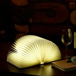 Customized wood grain PU Folding 6 colors setting mini book lamp led book lamp light