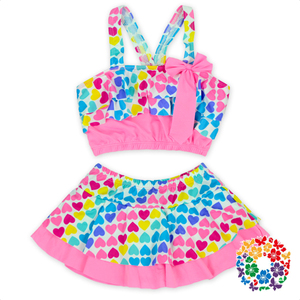 Ensemble <span class=keywords><strong>maillot</strong></span> <span class=keywords><strong>de</strong></span> <span class=keywords><strong>bain</strong></span> pour petites filles, tenue <span class=keywords><strong>de</strong></span> plage haut <span class=keywords><strong>de</strong></span> gamme, motifs à pois colorés, bon marché, vente en gros, 2019 - Product Image 1
