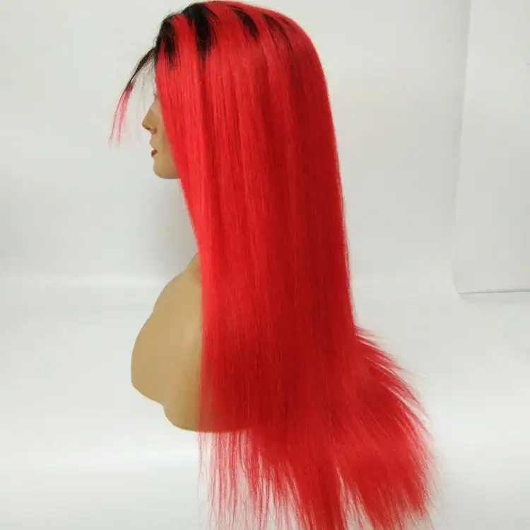 Fast shipping tangle free wholesale ombre 1b/red full lace human hair wig,red hair ,red virgin hair wig