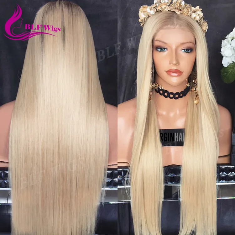 Silk Straight Long Blonde Human Hair Wig, Asian Women Hair Wig, Natural Hair Full Lace Wig for White Women