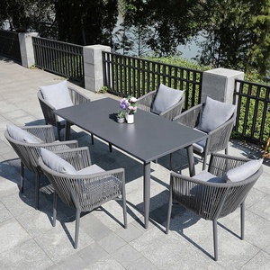 Grey moderno Garden Cafe 5 pezzo Set da pranzo mobili da esterno Patio in alluminio corda <span class=keywords><strong>tavolo</strong></span> <span class=keywords><strong>e</strong></span> <span class=keywords><strong>4</strong></span> posti sedia per esterno - Product Image 4
