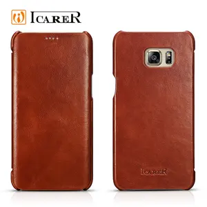 ICARER-funda de piel auténtica para Samsung Galaxy S6 Edge Plus, funda con tapa de piel auténtica