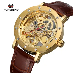 Scheletro fornitore cinese orologi personalizzati all'ingrosso Forsining Mens Small Face Gold Boy nuovo Design orologio meccanico automatico