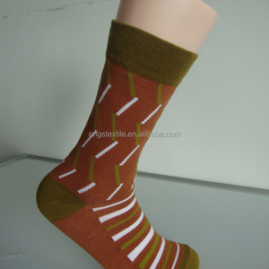 Haining GS custom haute qualité blanc ligne brisée et brown stripes coton hommes chaussettes - Product Image 3