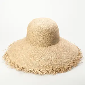 Оптовая продажа; Высокое качество; Свободная Летняя Пляжная Солнцезащитная шляпка для женщин леди большая шляпа с широкими полями натуральный Bao соломенная шляпа с бахромой края