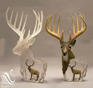 Preço de fábrica transparente natal decorativo poliresina antler estátua