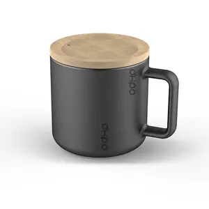 DHPO ceramic/porcelain matte black coffee cup with wooden lid