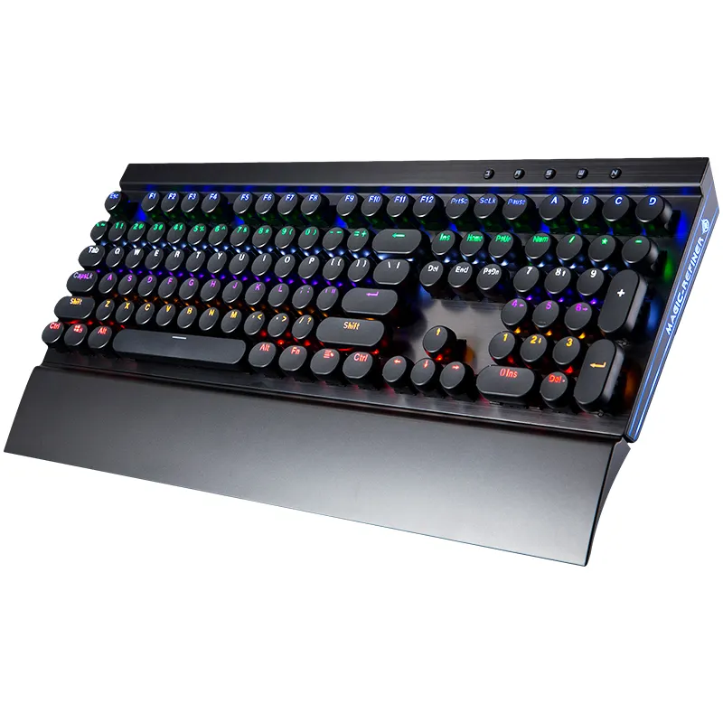 Refinador de magia venda quente 108 teclas de teclado mecânico azul redondo interruptores para e-esporte high end estilo máquina de escrever