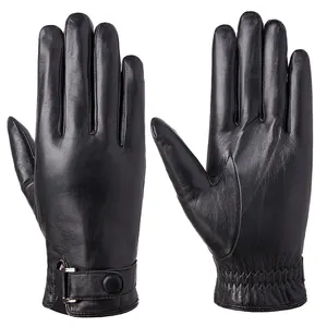 WZ006 GL guantes de cuero de piel de cabra para hombre, cálidos, de invierno, color negro