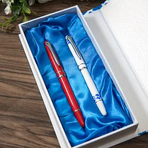2024 طقم هدايا أقلام سيراميك أقلام بورسلين بالأزرق والأبيض وطقم فأرة أقلام بالأزرق والأبيض