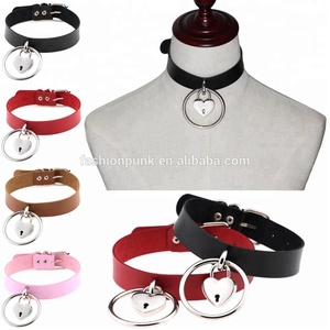 Gargantilla de cuero hecha a mano Harajuku, moda Sexy, cinturón Punk <span class=keywords><strong>Rock</strong></span> gótico, Collar redondo con cierre de corazón, Collar de tuerca - Product Image 3