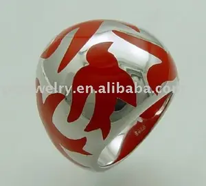 Surgical stainless steel rings with red enamel rings for women