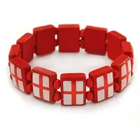 W061 personalizado logotipo personalizado al por mayor banda elástica brazalete de madera rojo de la bandera del Reino Unido banda elástica de pulseras pulsera de madera