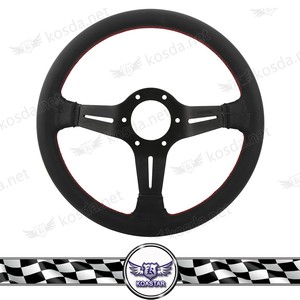 Venta caliente 350mm 330mm Marco <span class=keywords><strong>De</strong></span> <span class=keywords><strong>Cuero</strong></span> Negro 3 habló JdM volante con el botón universal del volante del coche rueda - Product Image 4