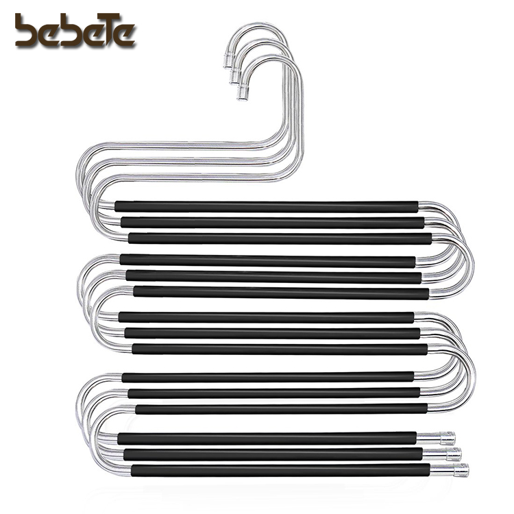 Многофункциональная Нескользящая Экономия пространства S-Shape форме, благодаря чему создается ощущение невесомости с 5 слоев нержавеющей стали джинсы брюки шарф Организатор Вешалка с черным силиконовым покрытием