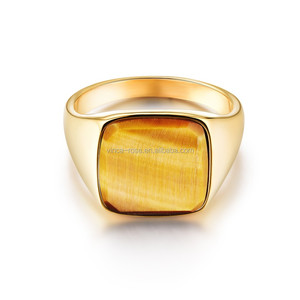 316 Stainless Steel Signet Jewelry Natural <strong>tiger</strong> <strong>Eye</strong> Single Stone <strong>Rings</strong> for Men - Product Image 2