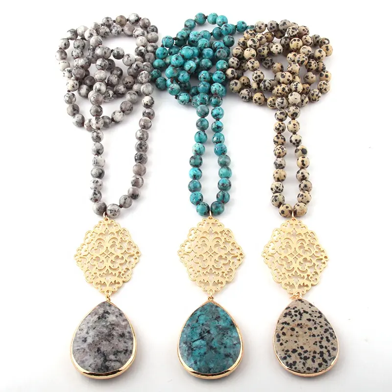 Mode-sieraden 8mm steen kralen Geknoopt Vrouwen Ketting Stone Drop Hanger Kettingen voor groothandel