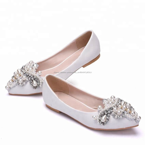 Mode poit bout robe de mariée chaussures handmake perles cristal garniture plat Chaussures de mariage - Product Image 3