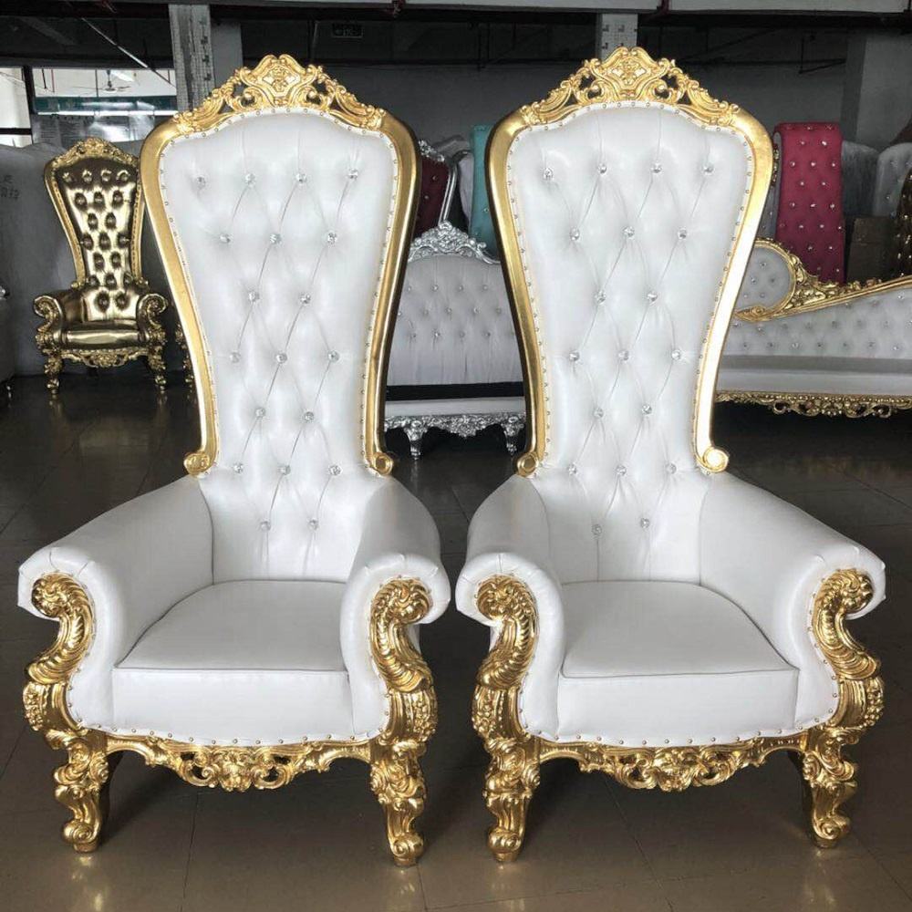 Luxo real barato rei trono cadeira cadeira de casamento de ouro para a noiva e do noivo