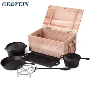 可持续预调味铸铁炊具套装荷兰烤箱，带盖，用于户外篝火烹饪锅碗瓢盆