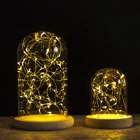 Cloche en verre borosilicate LED de 15 cm de diamètre au design Art Déco avec base en bois, lumière blanc chaud, marque BYZX