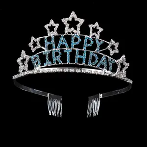 Toptan Tatlı 16 Kristal Pembe Yıldız Quinceanera Tiara Doğum Günü Taç Yetişkinler için