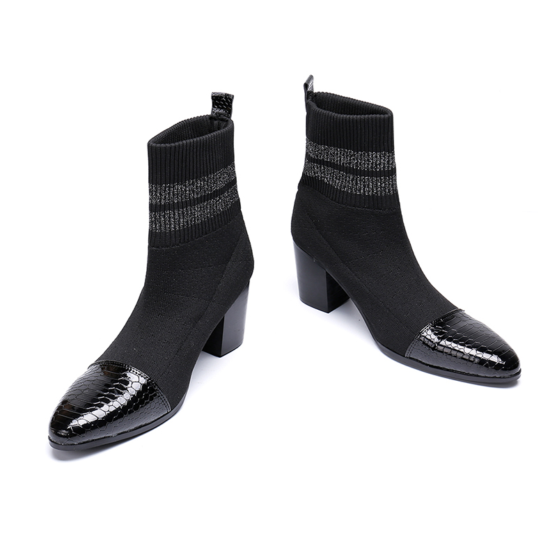 Na155 7cm High Heel Men Boots Ankle Black Suede Dress Boots Suit Party & Business Boots Men Fashion Chaussures Hommes, 46