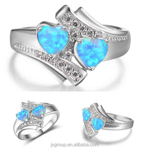 Ópalo azul en forma de corazón joyería de plata esterlina mujeres boda anillo de compromiso - Product Image 1