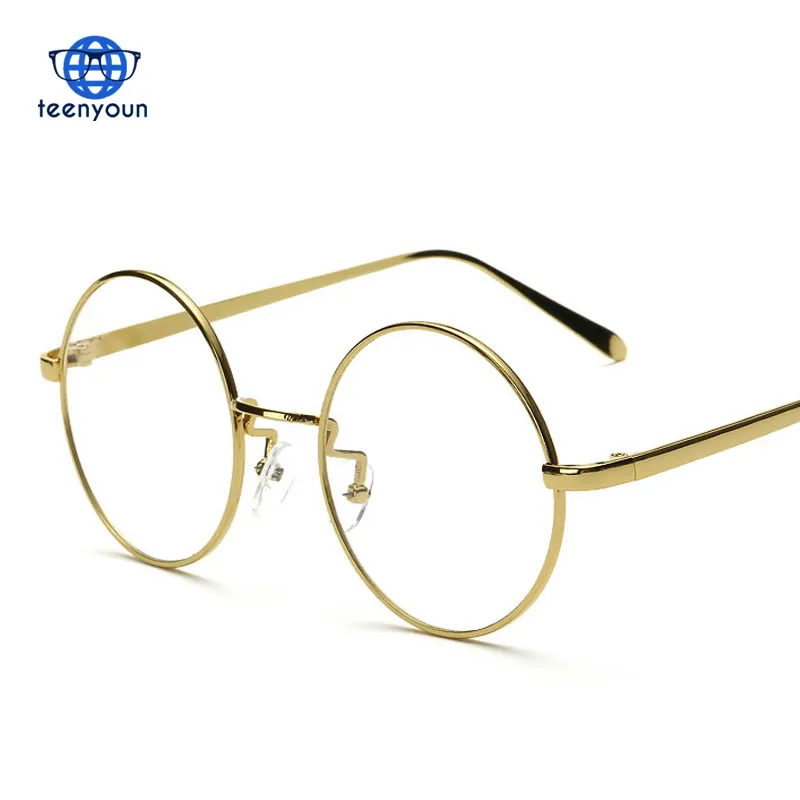 Teenyoun quá khổ Hàn Quốc vòng kính khung rõ ràng lens phụ nữ người đàn ông Retro vàng kính optic khung Eyewear Vintage Kính