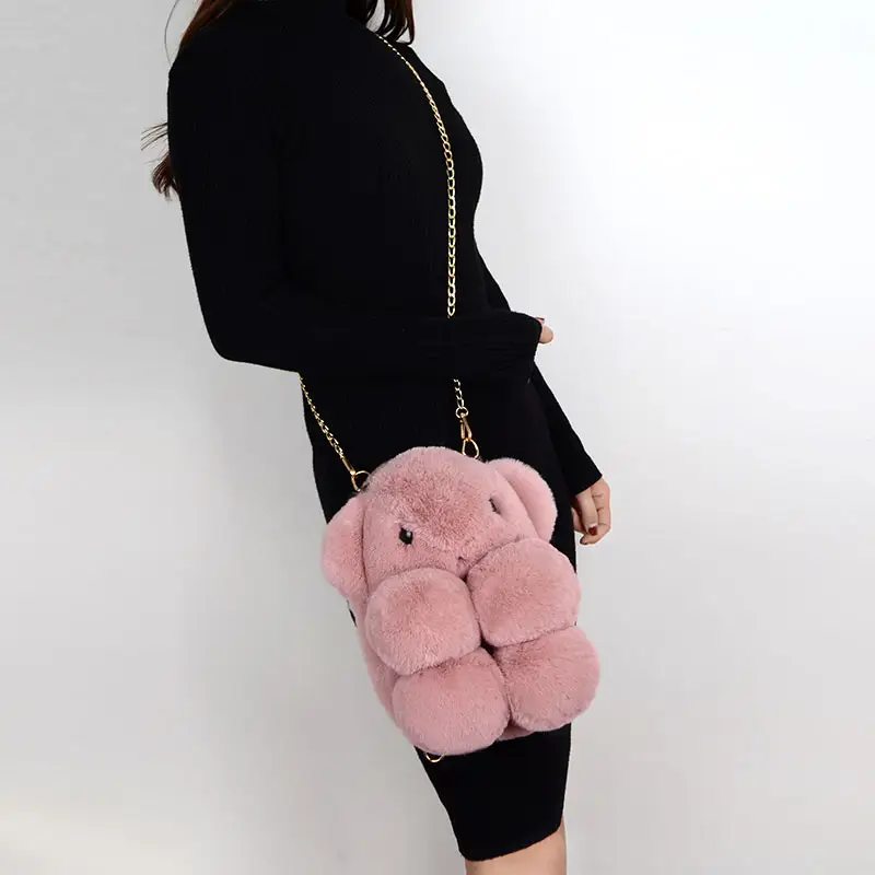 Custom Cute Faux Fur Cartoon Plush Backpack Bear Shoulder Bag