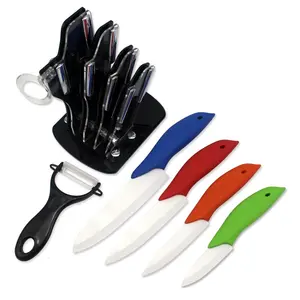 High quality 6 piece zirconia kitchen ceramic knife set 3" 4" 5" 6" inch + Peeler+Holder