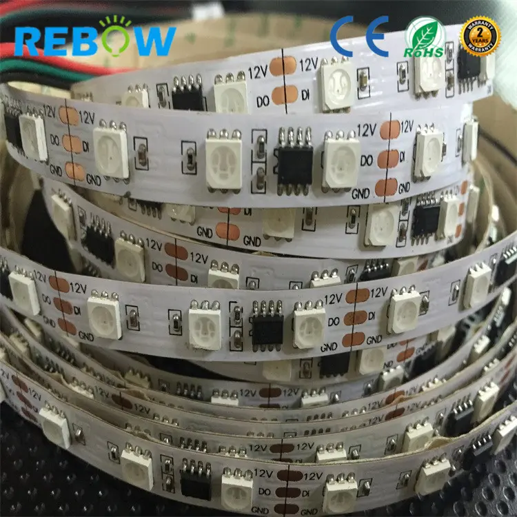 จีนผู้ผลิต Ws2811 Smd 5050 Rgb Led Strip Led Rgb 12V 60Leds 14.4W 20IC/M Rgb Led Strip Digital