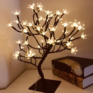 24/36/48 LED USB 벚꽃 매화 꽃 나무 빛 테이블 램프 밤 빛 홈 실내 침실 웨딩 파티 바 크리스마스 데코