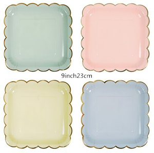 Lot <span class=keywords><strong>de</strong></span> 8 assiettes en <span class=keywords><strong>papier</strong></span> Pastel dorés festonné, lot <span class=keywords><strong>de</strong></span>, assiettes, gobelets, pailles, serviettes <span class=keywords><strong>de</strong></span> <span class=keywords><strong>table</strong></span> jetables, bleu, menthe, jaune - Product Image 4
