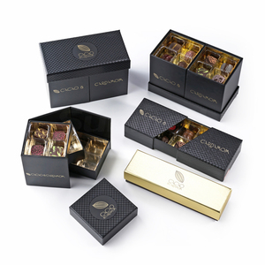 Food Grade Custom Logo Truffle Chocolate Packaging Paper Gift Boxes With Dividers Luxury Black Bonbon Chocolate Box