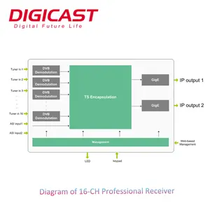 Decoder ricevitore TV digitale demodulazione professionale da RF a IP a 16 canali IRD DVB-S/S2/C/ISDB-T a Gateway IP