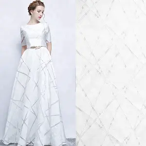 Personalidade geométrica poliéster brocada vestido de casamento branco jacquard tecidos