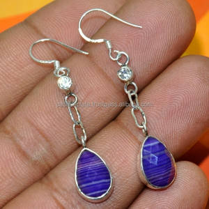 Pendientes de Zirconia cúbica de ágata de Bandad contemporáneo de Ley 925, joyería púrpura colgante de moda hecha a mano con chapado en rodio - Product Image 2