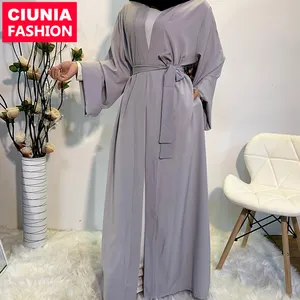 Vestido árabe turco Jilbab Dubái largo musulmán, para mujer, Color blanco liso, últimos diseños, Abaya negro Simple, 1763