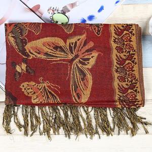 وشاح نسائي فاخر لامع من البوليستر بنمط فراشات ذهبية براقة، شال باشمينا - Product Image 2