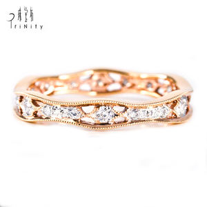 Anillo de diamantes naturales reales de diseño vintage de oro rosa macizo de 18 quilates, Nueva joyería especial para mujer para boda, fiesta, idea de regalo de moda - Product Image 1