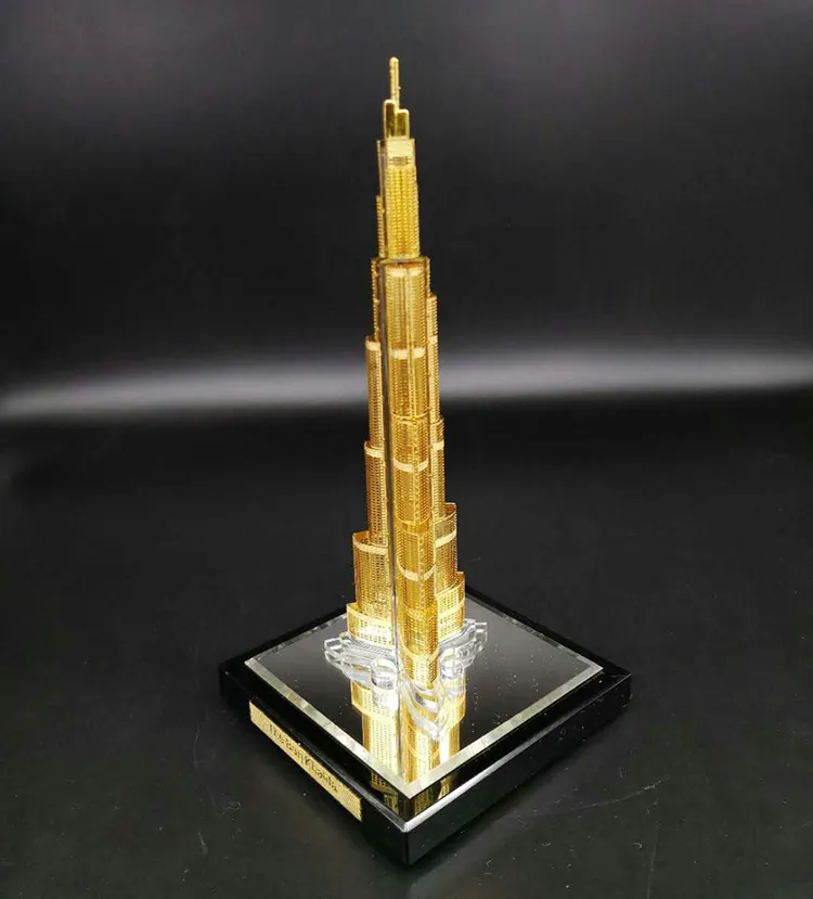 Qiao — figurine en cristal plaqué or 24k, cadeau Souvenir, pièce de spectacle, modèle Burj Khalifa, cadeau Souvenir de dubaï