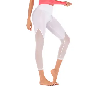 Bayan özel spor yoga pantolon spor seksi mesh beyaz tayt