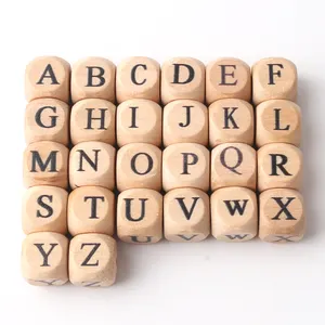 BPA Free Organic Chewable DIY Letter Beech Cube wooden Beads for baby teething