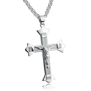 Mode Gothic Stijl 316L Rvs Religieuze Katholieke Onze Vader Jezus Cross Dog Tag Hanger Voor Geloof Jezus