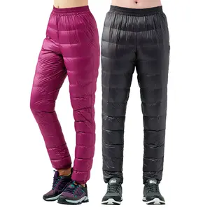 Pantaloni imbottiti in piuma d'anatra bianca invernale lunghi in nylon da esterno con logo personalizzato da donna