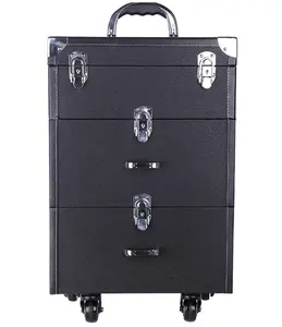 14 inch trolley cosmetic case/ hard professional custom makeup nail and embroidery toolkit with PU surface